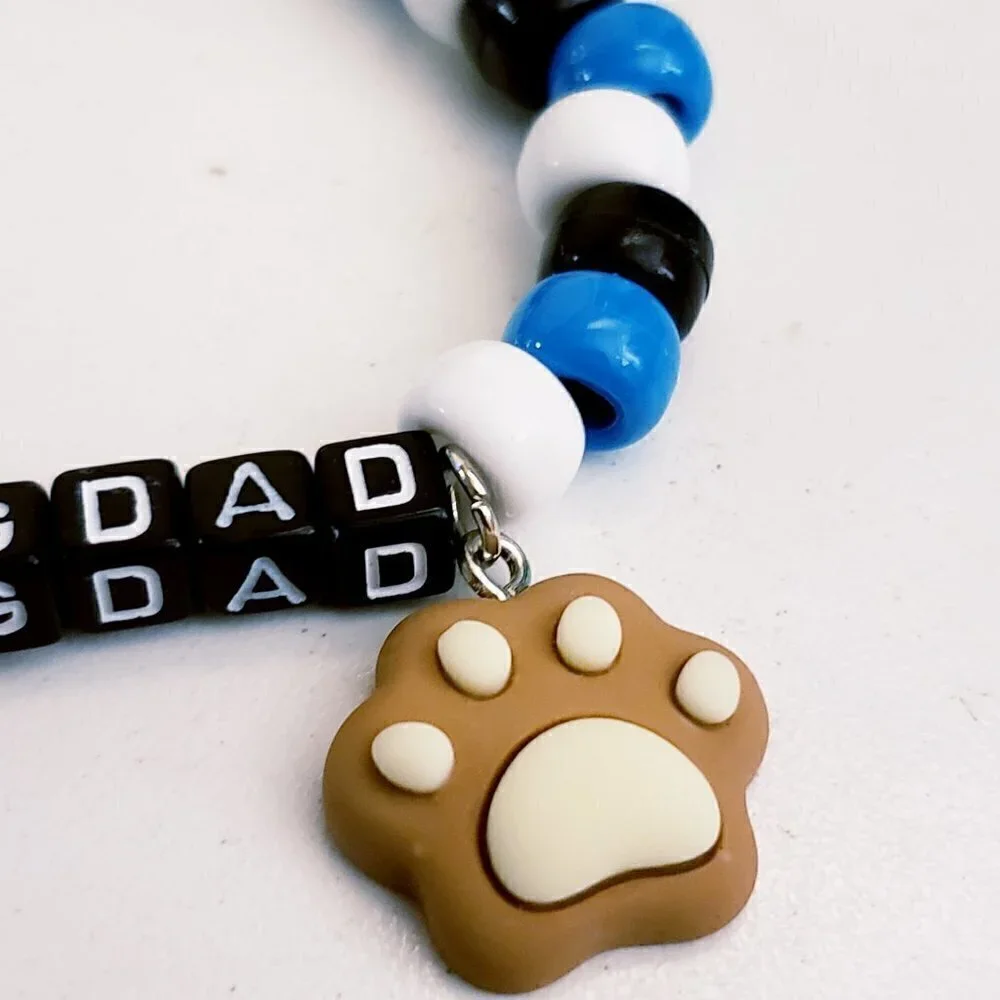 Handmade Beaded Dark Turquoise White Black Dog Dad Paw Charm Bracelet